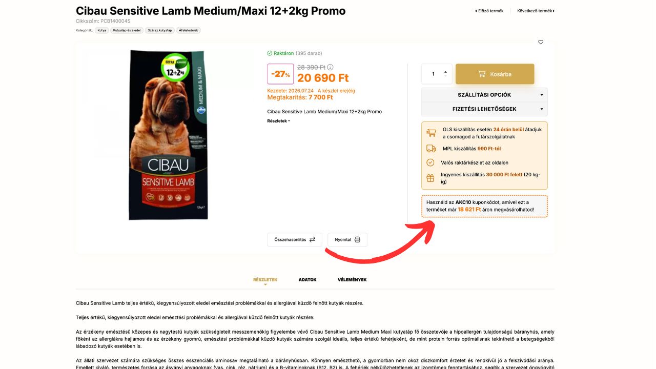 Aktiv&aacute;lhat&oacute; kuponkedvezm&eacute;ny a term&eacute;kn&eacute;l